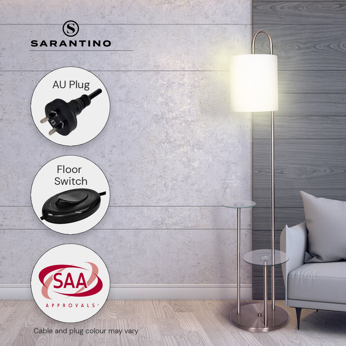 Sarantino Metal Floor Lamp with Glass Shelves Home & Garden > Lighting > Table Lamps