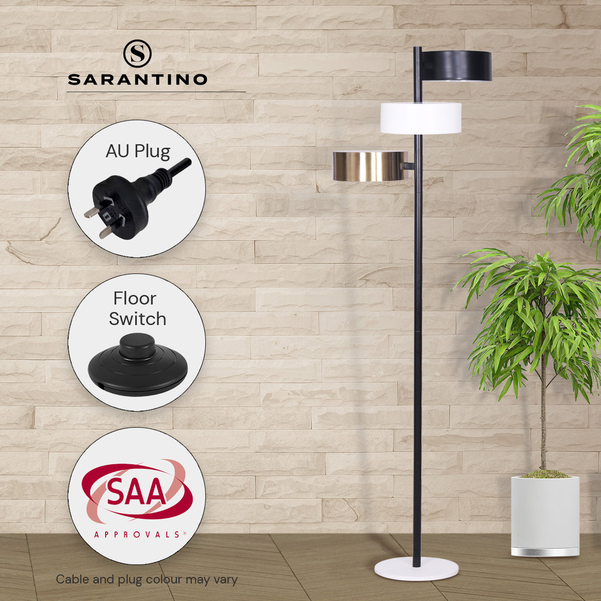 Sarantino Metal Floor Lamp with 3 Swirl Shades - Home & Garden > Lighting > Night Lights & Ambient Lighting