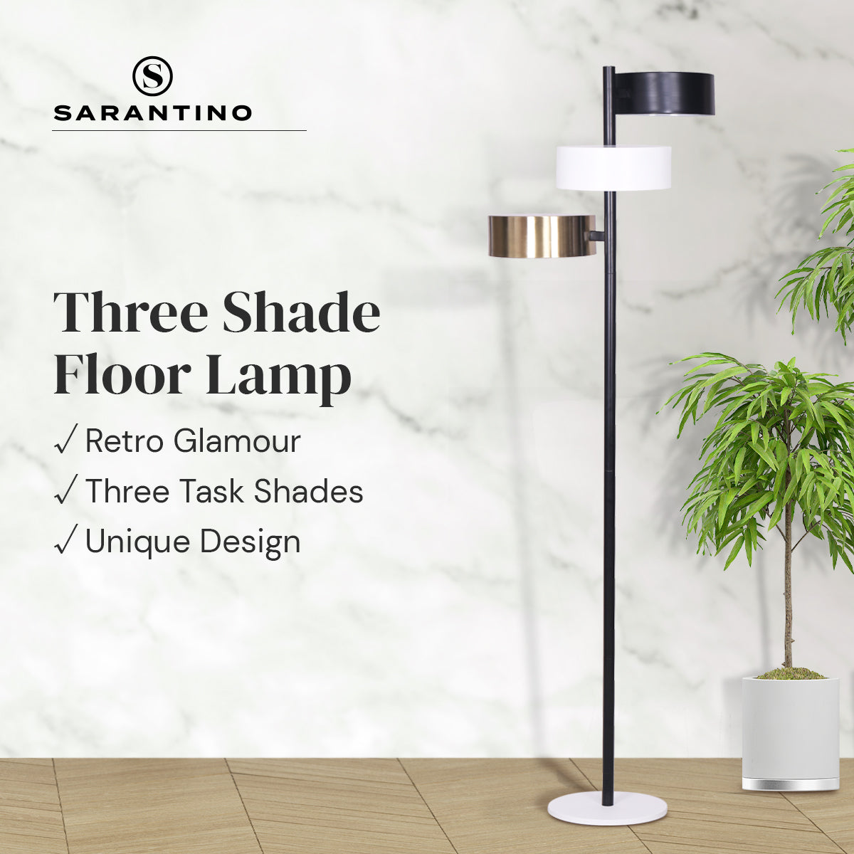Sarantino Metal Floor Lamp with 3 Swirl Shades - Home & Garden > Lighting > Night Lights & Ambient Lighting