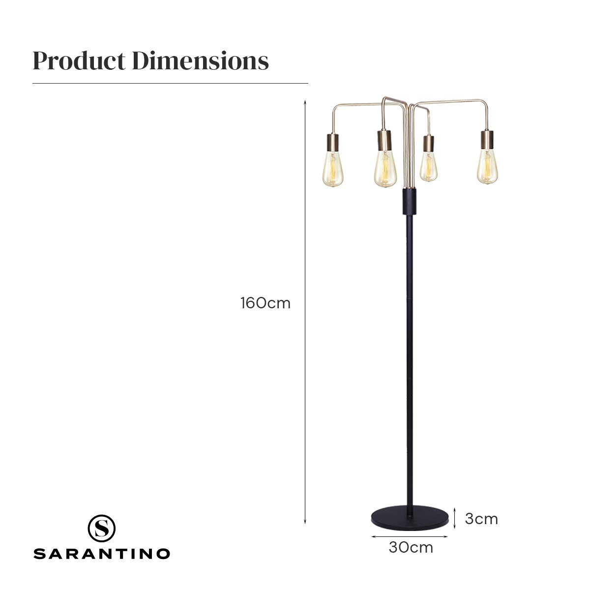 Sarantino Modern Exposed Bulb 4 Arm Industrial Light Floor Lamp Home & Garden > Lighting > Night Lights & Ambient