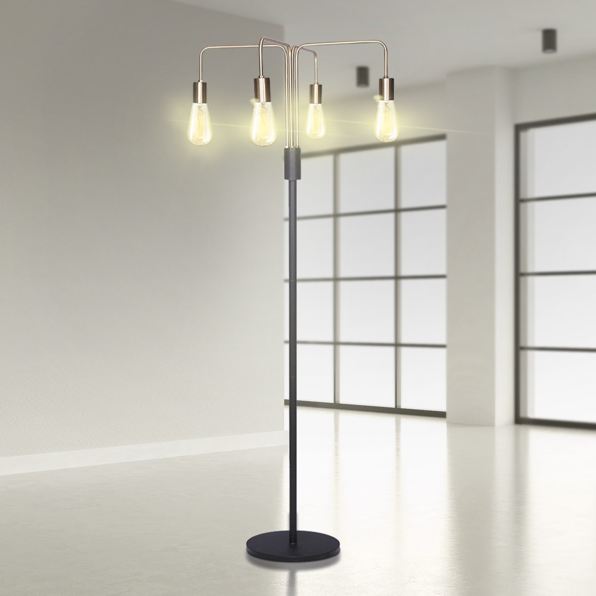 Sarantino Modern Exposed Bulb 4-Arm Industrial Light Floor Lamp - Home & Garden > Lighting > Night Lights & Ambient