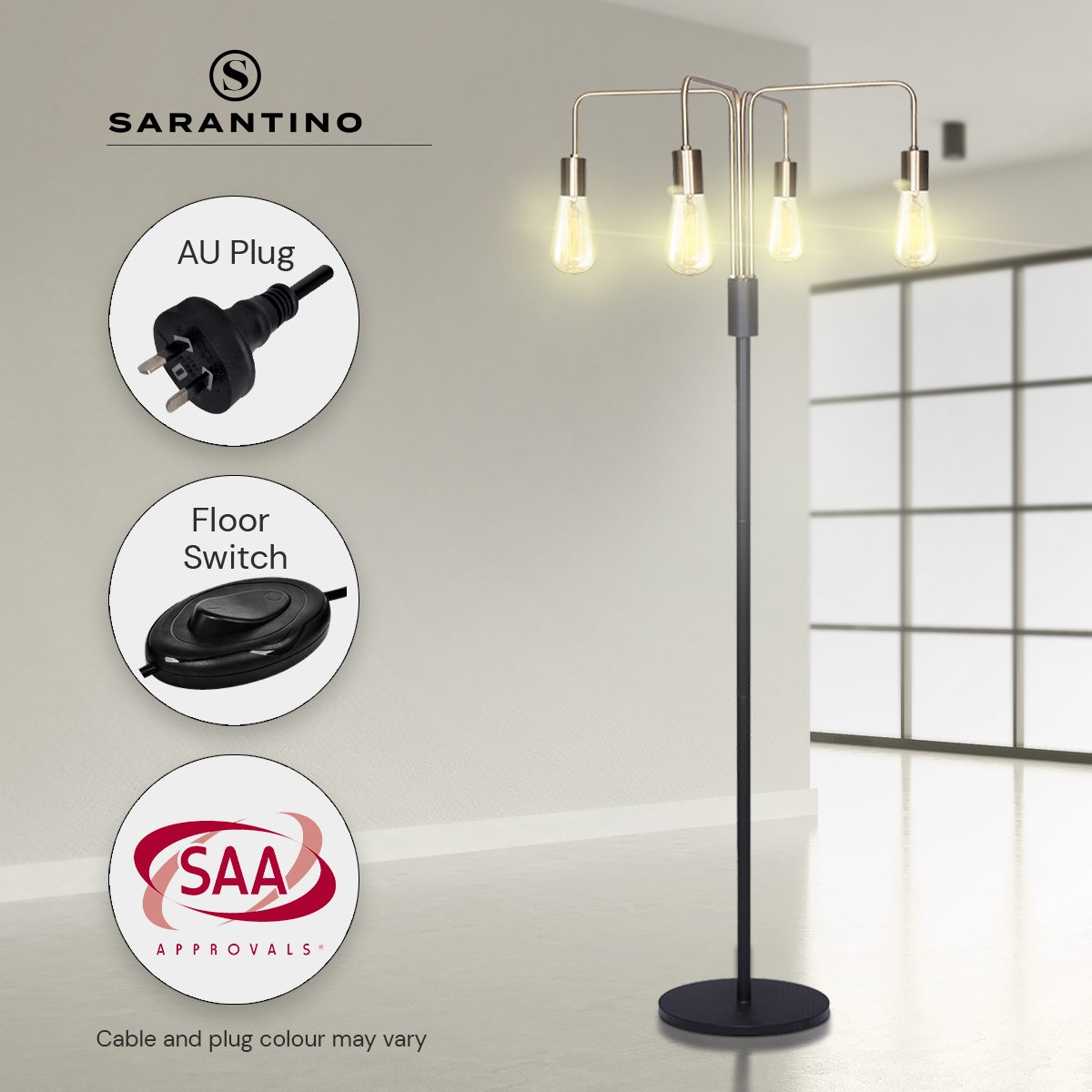 Sarantino Modern Exposed Bulb 4-Arm Industrial Light Floor Lamp - Home & Garden > Lighting > Night Lights & Ambient