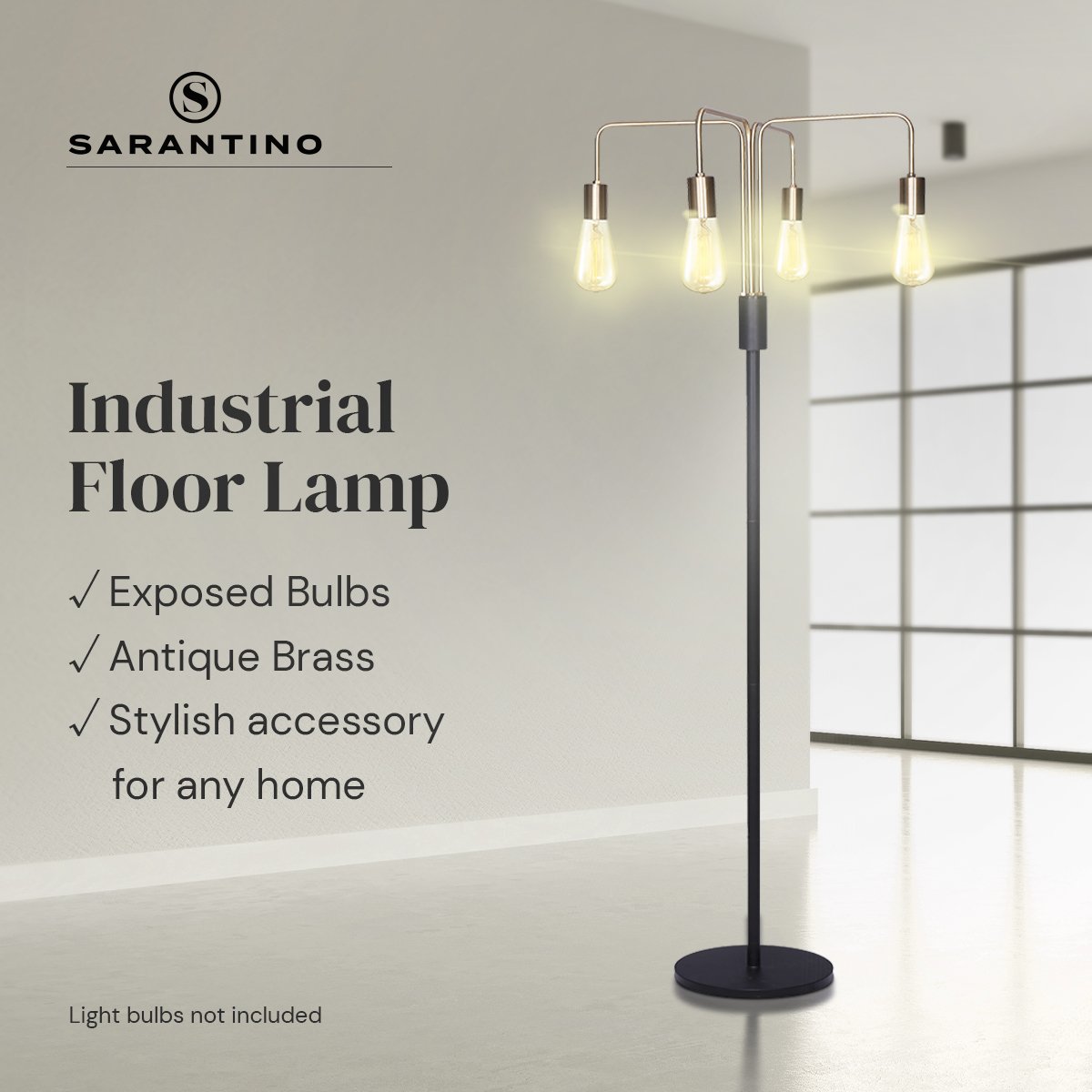 Sarantino Modern Exposed Bulb 4 Arm Industrial Light Floor Lamp Home & Garden > Lighting > Night Lights & Ambient