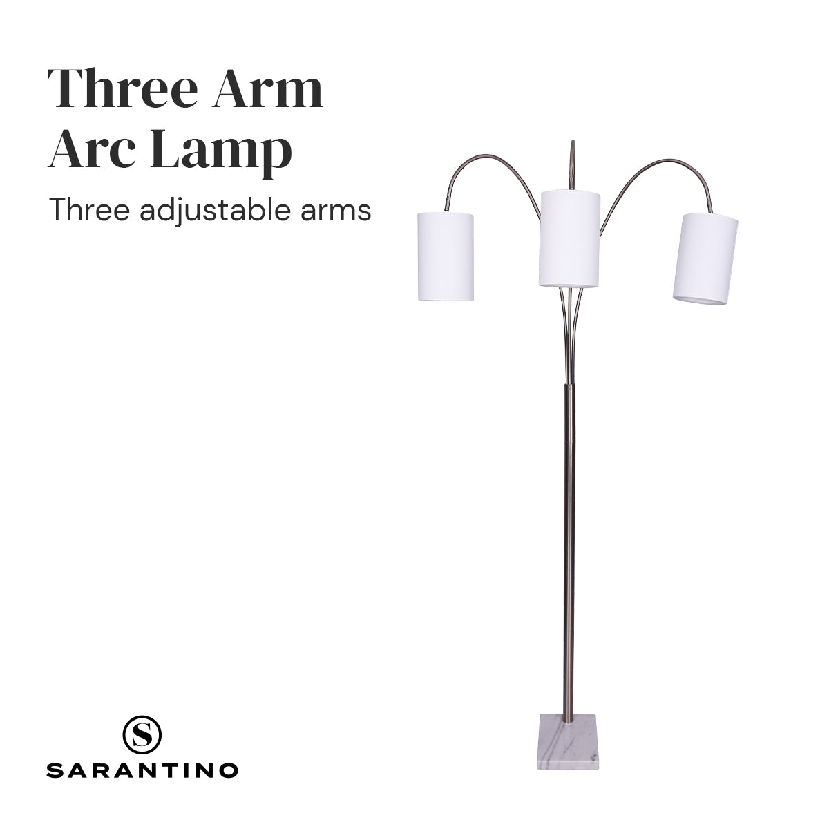 Sarantino 3 Light Metal Arc Floor Lamp Nickel & Marble Finish Home & Garden > Lighting > Night Lights & Ambient Lighting