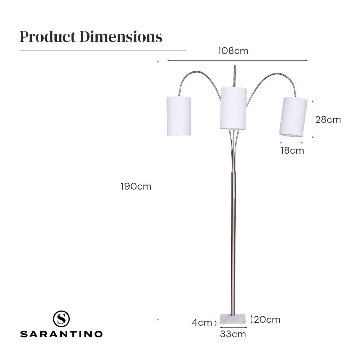 Sarantino 3 Light Metal Arc Floor Lamp Nickel & Marble Finish Home & Garden > Lighting > Night Lights & Ambient Lighting