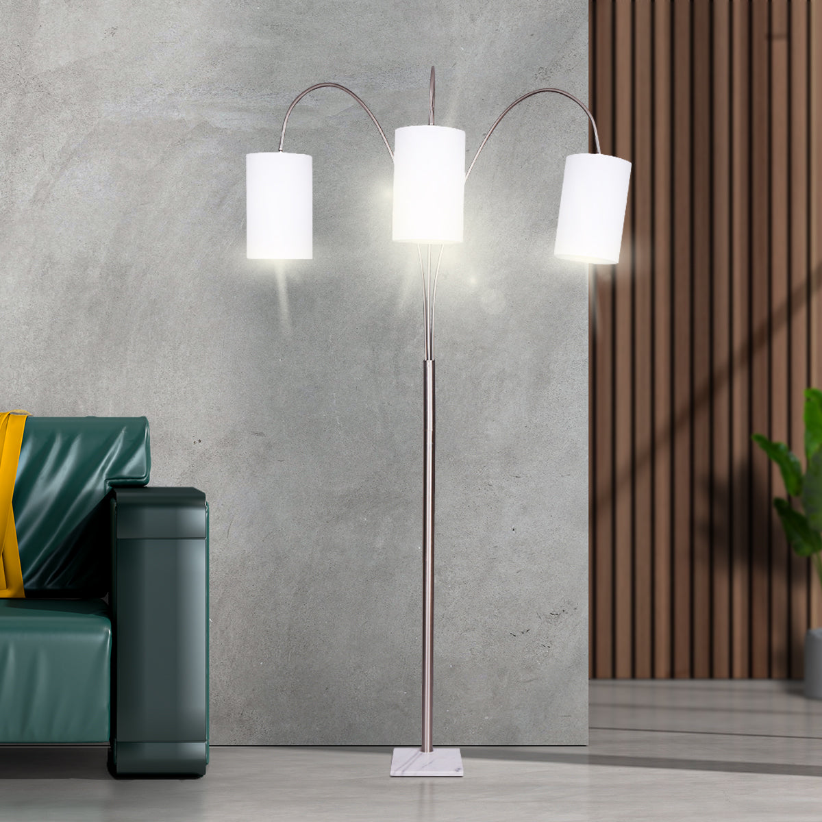 Sarantino 3-Light Metal Arc Floor Lamp - Nickel & Marble Finish - Home & Garden > Lighting > Night Lights & Ambient