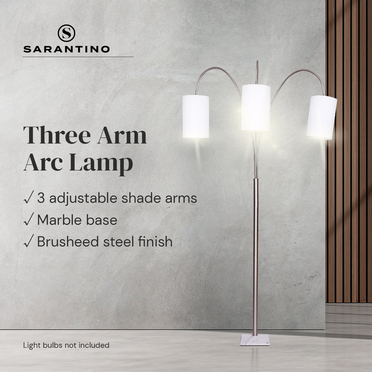 Sarantino 3 Light Metal Arc Floor Lamp Nickel & Marble Finish Home & Garden > Lighting > Night Lights & Ambient Lighting