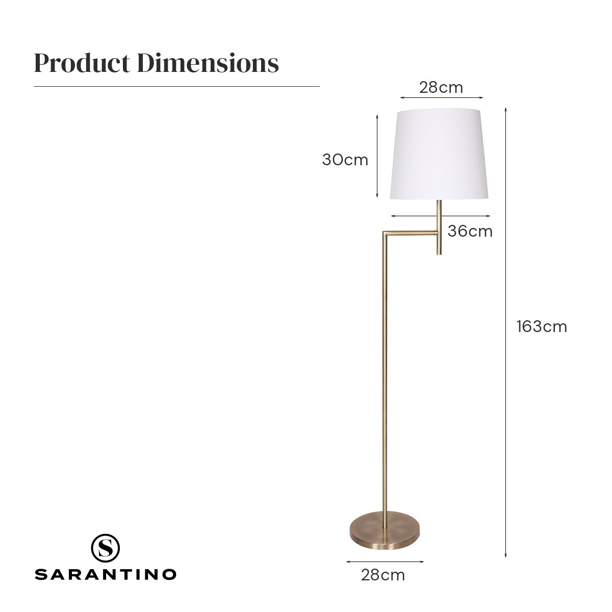 Sarantino Metal Floor Lamp in Antique Brass Finish with Cream Linen Fabric Shade - Home & Garden > Lighting > Night