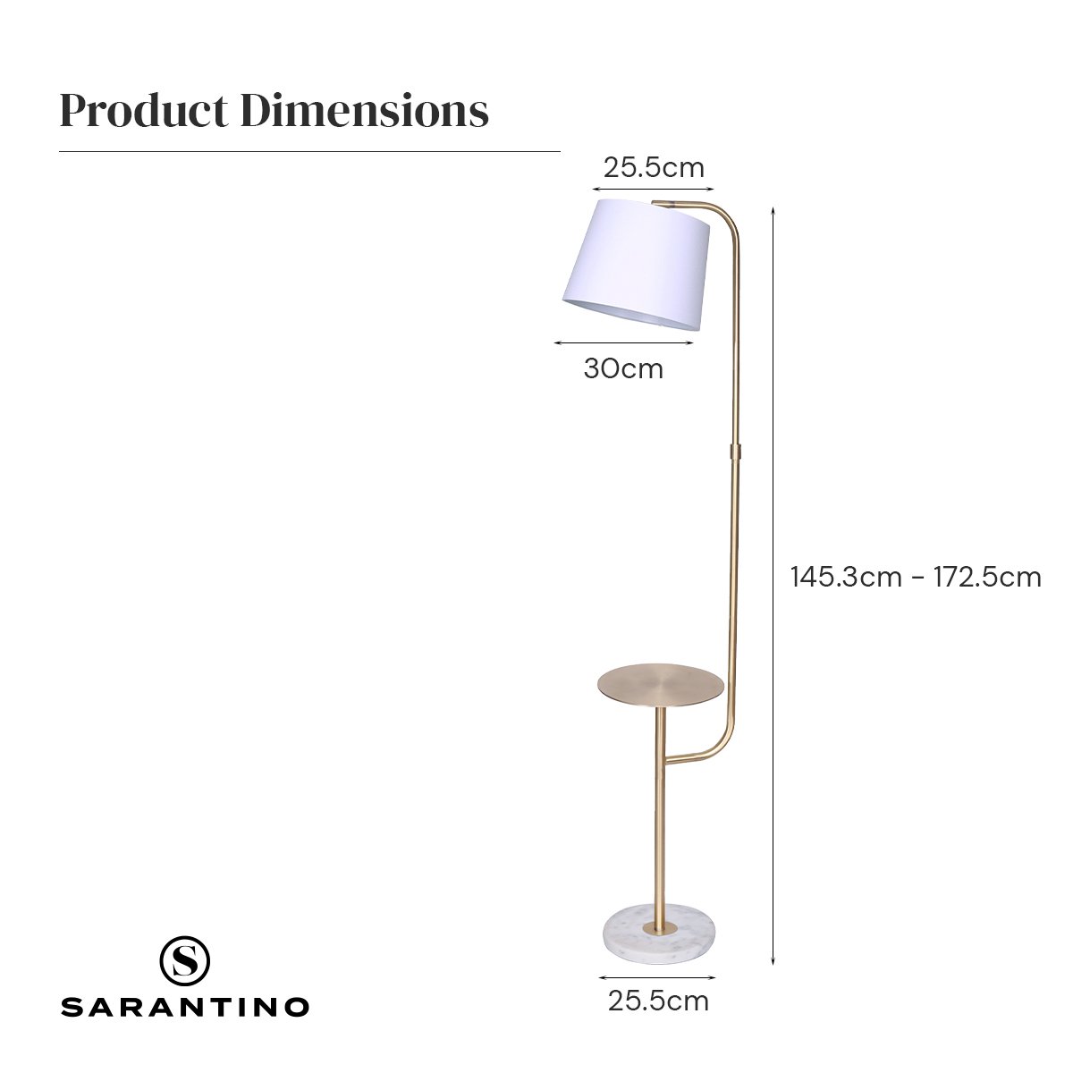 Sarantino Marble & Metal End Table Top Floor Lamp - Furniture > Living Room > Coffee Tables