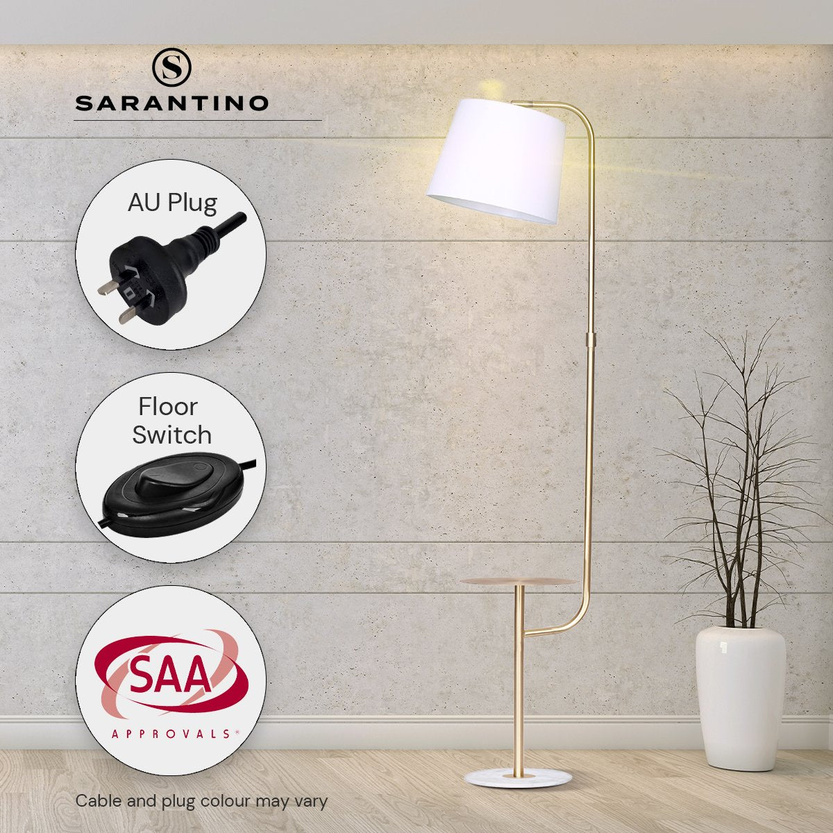 Sarantino Marble & Metal End Table Top Floor Lamp - Furniture > Living Room > Coffee Tables