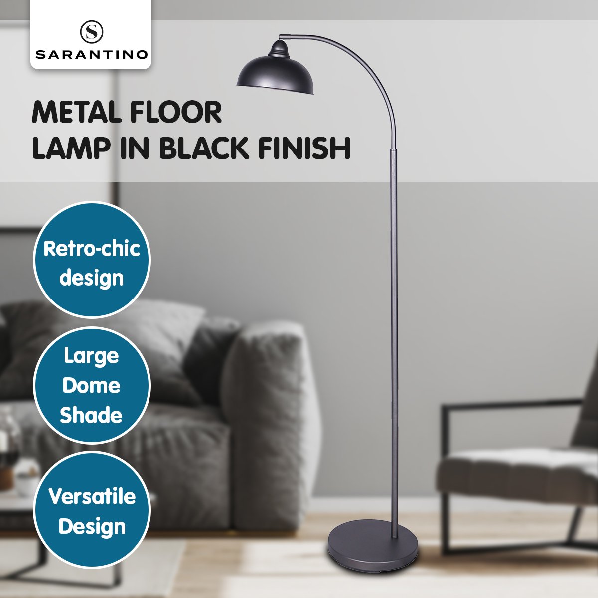 Sarantino Dark Grey Floor Lamp Industrial Chic Adjustable Angle - Home & Garden > Lighting > Night Lights & Ambient