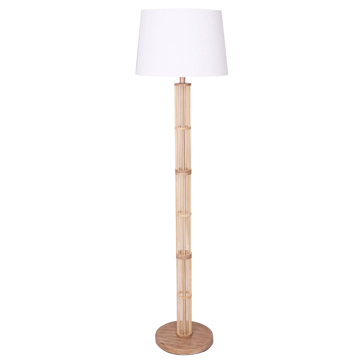 Sarantino Rattan Floor Lamp With Ghost-White Linen Shade - Furniture > Living Room > Ottomans & Footstools