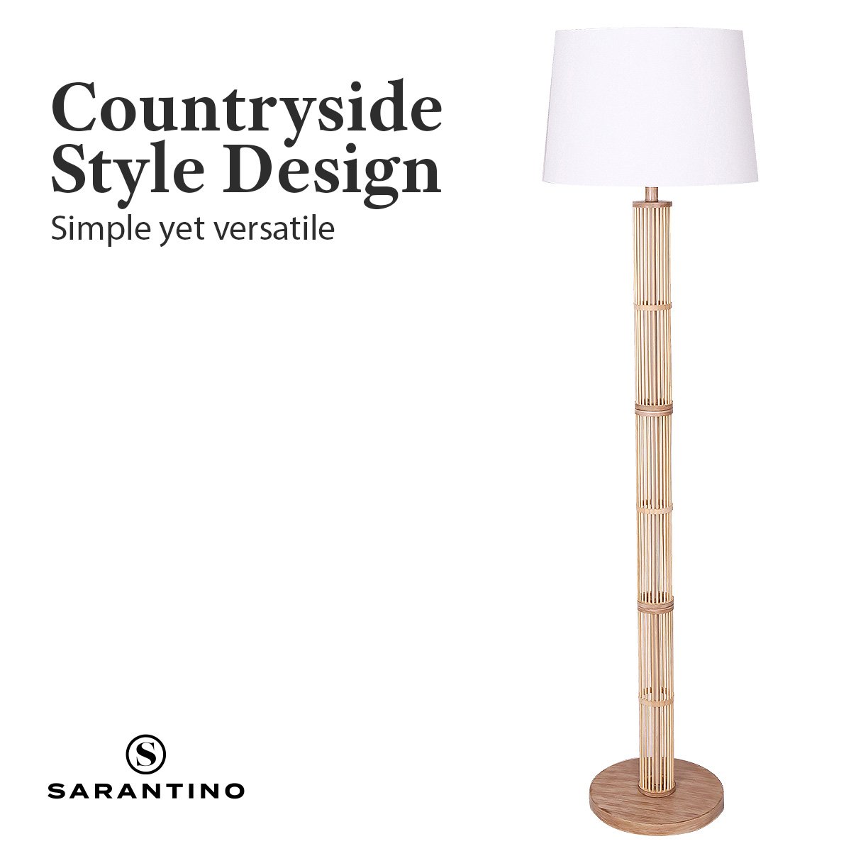 Sarantino Rattan Floor Lamp With Ghost-White Linen Shade - Furniture > Living Room > Ottomans & Footstools