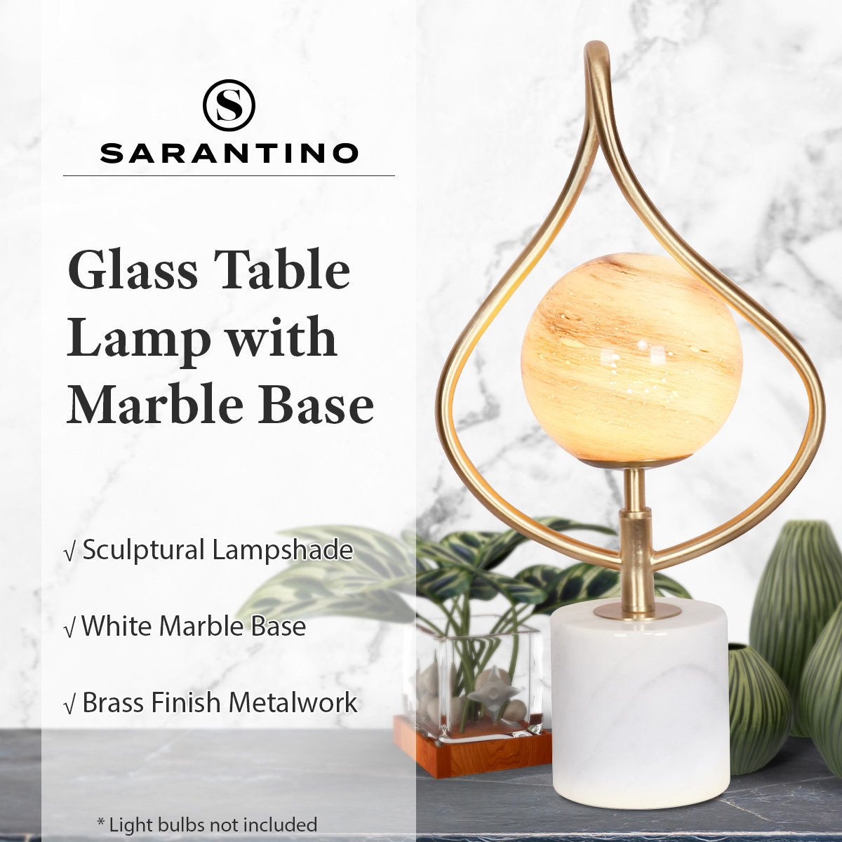 Sarantino Sculptural Orange Glass Table Lamp With White Marble Base - Home & Garden > Lighting > Table Lamps
