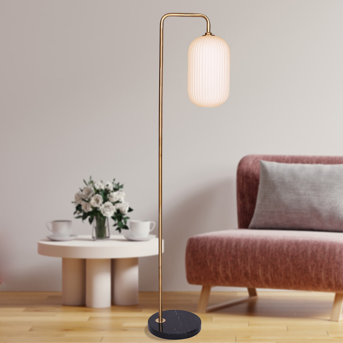 Sarantino Metal Floor Lamp With Opal Glass Shade Home & Garden > Lighting > Table Lamps