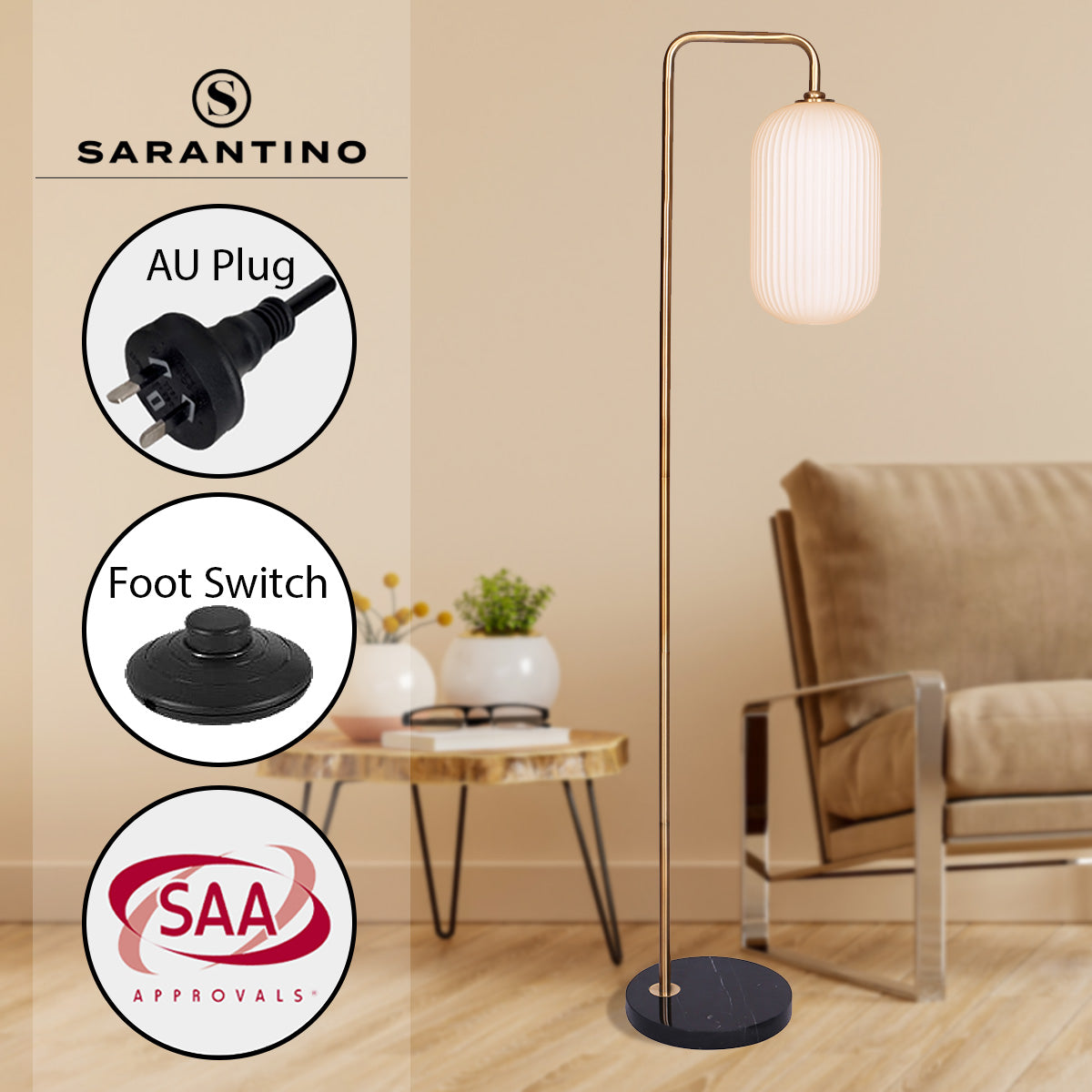 Sarantino Metal Floor Lamp With Opal Glass Shade Home & Garden > Lighting > Table Lamps