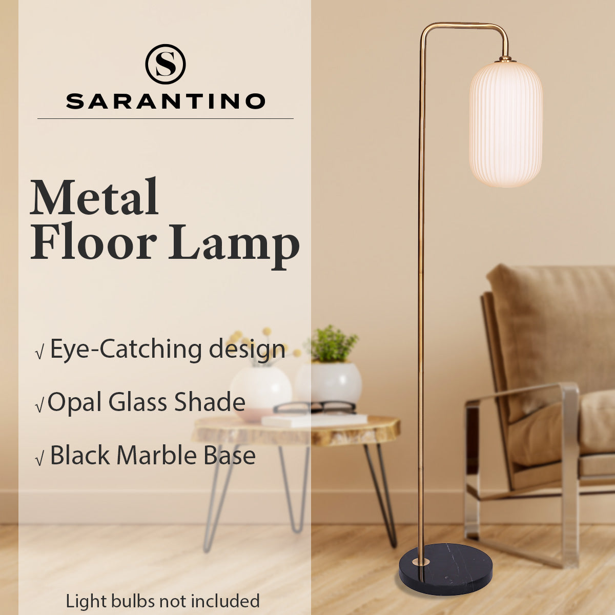 Sarantino Metal Floor Lamp With Opal Glass Shade Home & Garden > Lighting > Table Lamps