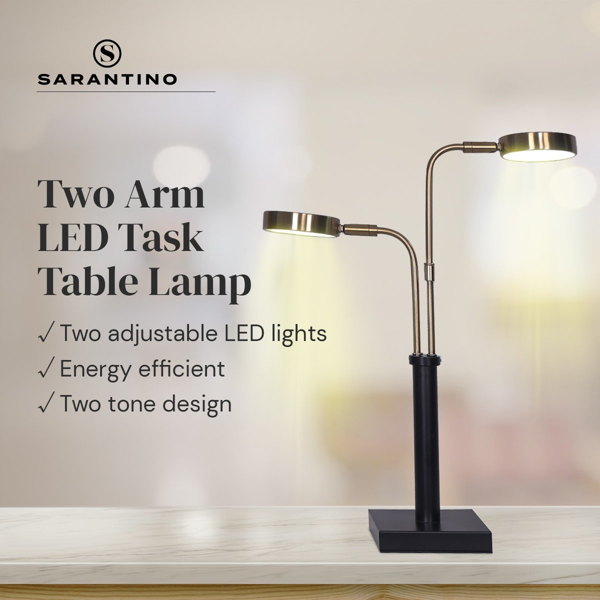 Sarantino LED Metal Table Lamp with 2 Lights Brushed Gold Black Finish Home & Garden > Lighting > Ceiling Lights