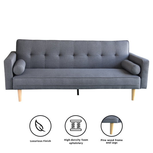 Madison Sofa Bed Lounge Couch Futon Furniture Home Dark Grey Linen Suite - Furniture > Bar Stools & Chairs > Arm Chairs