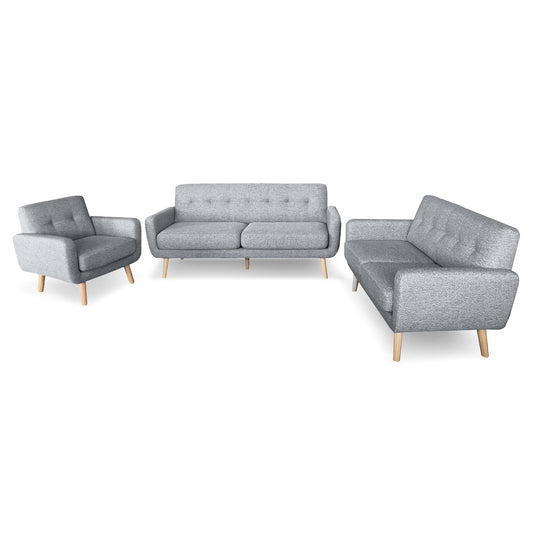 6-Seater Linen Sofa Set Couch Futon - Light Grey - Furniture > Bar Stools & Chairs > Arm Chairs & Recliners