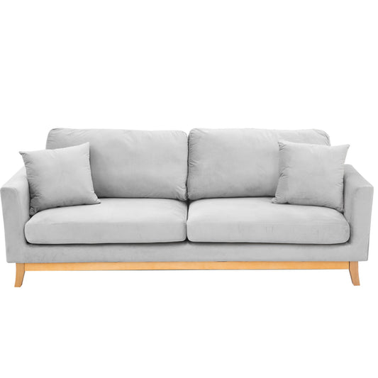 3 Seater Faux Velvet Sofa Bed Couch Furniture Light Grey - Furniture > Bar Stools & Chairs > Arm Chairs & Recliners