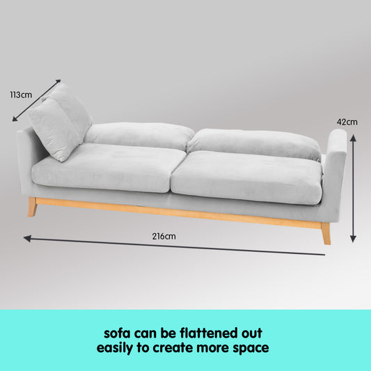 3 Seater Faux Velvet Sofa Bed Couch Furniture Light Grey
