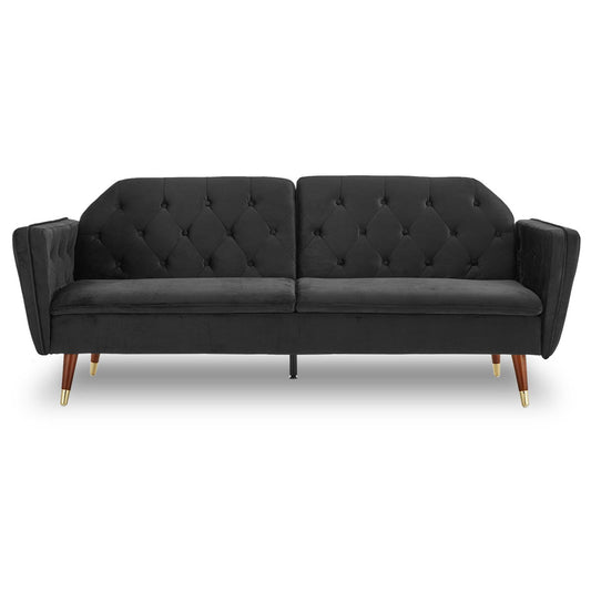 Faux Velvet Tufted Sofa Bed Couch Futon - Black - Furniture > Bar Stools & Chairs > Arm Chairs & Recliners