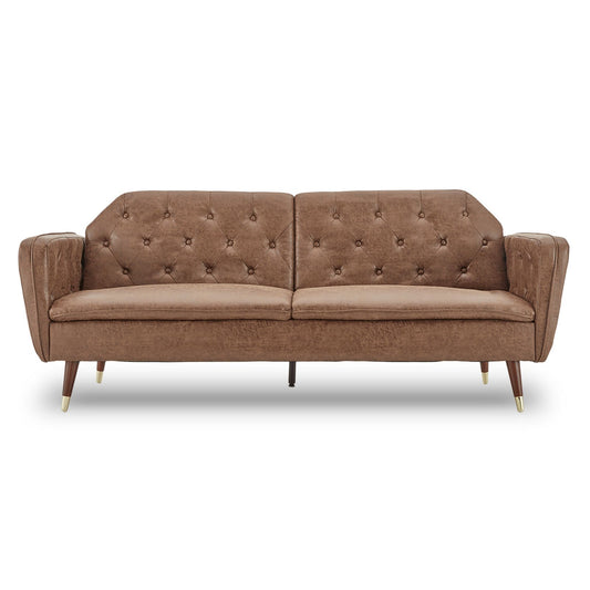 Faux Velvet Tufted Sofa Bed Couch Futon - Brown - Furniture > Bar Stools & Chairs > Arm Chairs & Recliners