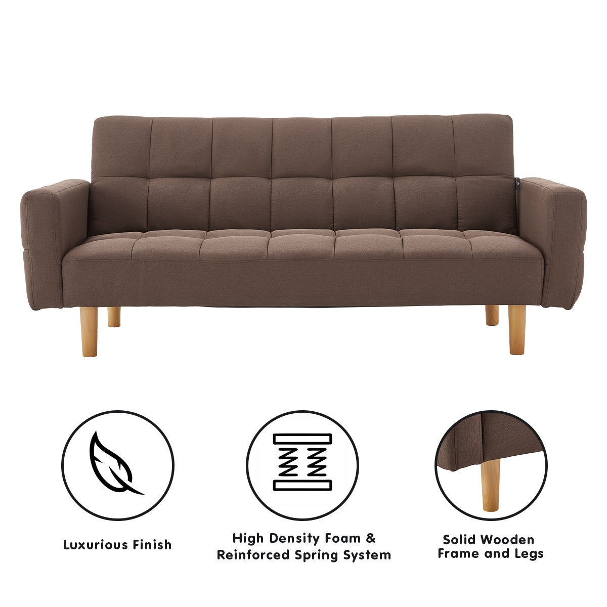 Sarantino 3-Seater Fabric Sofa Bed Futon - Brown - Furniture > Sofas > Sofas & Sofa Beds