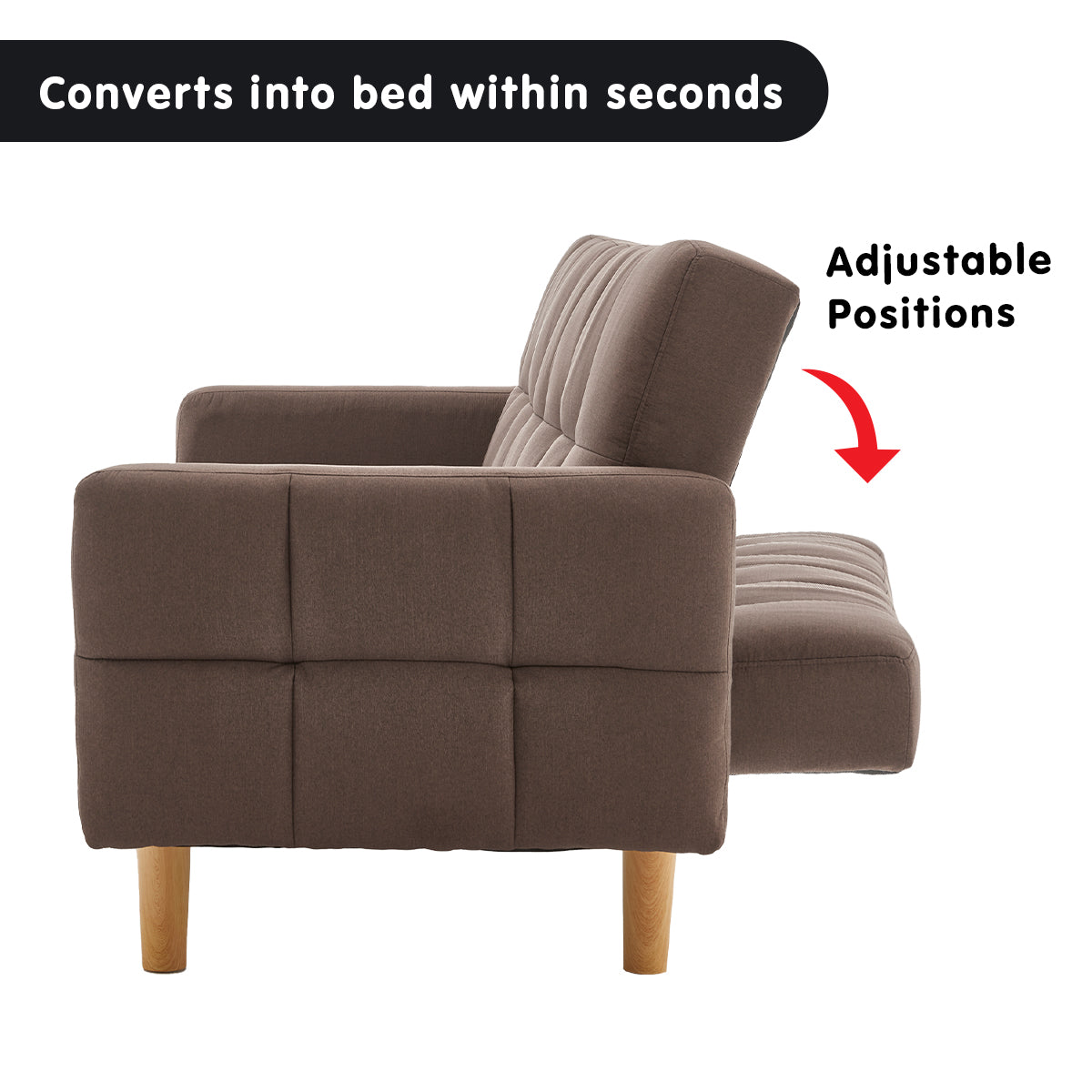 Sarantino 3-Seater Fabric Sofa Bed Futon - Brown - Furniture > Sofas > Sofas & Sofa Beds