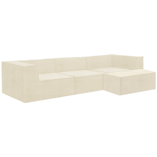 Sarantino Novi 3 Seater Modular Sofa with Ottoman in Cream Non Slip Bottom Lounge Furniture > Sofas > Sofas & Sofa Beds