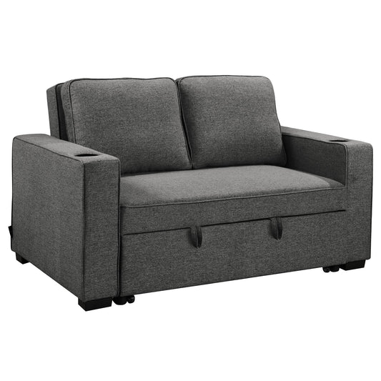 Hoffman Linen Dark Grey Convertible Sofa Bed Couch Lounge With Cushions Cupholders Scandinavian-style Wooden Frame