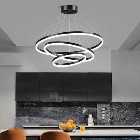 Black 3 Rings Minimalist LED Pendant Light Adjustable Circular Chandelier - Home & Garden > Lighting > Ceiling Lights
