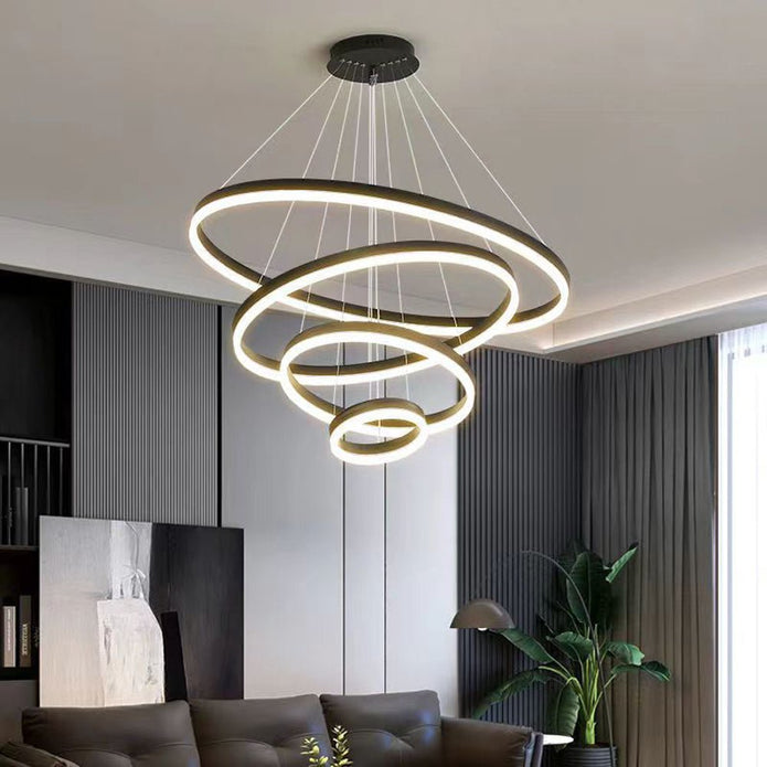 Black 5 Rings Minimalist LED Pendant Light Adjustable Circular Chandelier Home & Garden > Lighting > Ceiling Lights