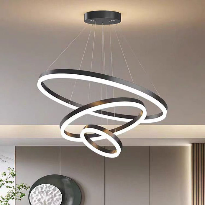 Black 5 Rings Minimalist LED Pendant Light Adjustable Circular Chandelier Home & Garden > Lighting > Ceiling Lights