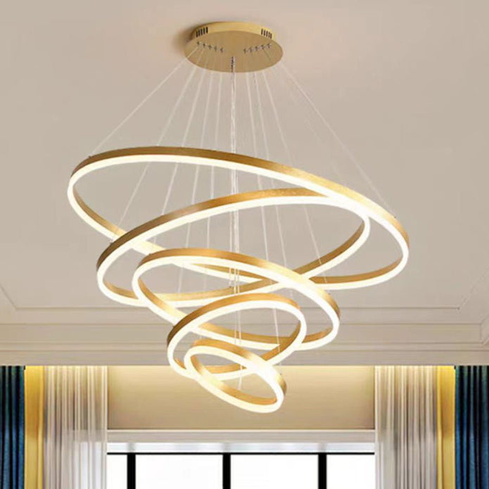 Gold 5 Rings Minimalist LED Pendant Light Adjustable Circular Chandelier Home & Garden > Lighting > Ceiling Lights