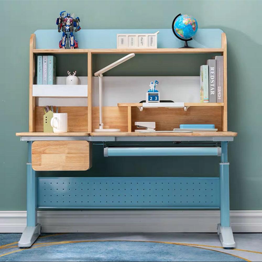 Solid Rubber Wood Height Adjustable Children Kids Ergonomic Blue Study Desk Chair Set 120cm AU Furniture > Bar Stools &