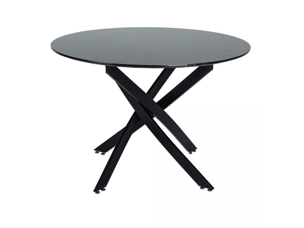 Round Marble-Effect Table-Black - Furniture > Dining > Dining Tables