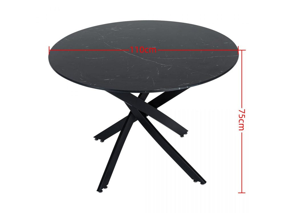 Round Marble-Effect Table-Black - Furniture > Dining > Dining Tables