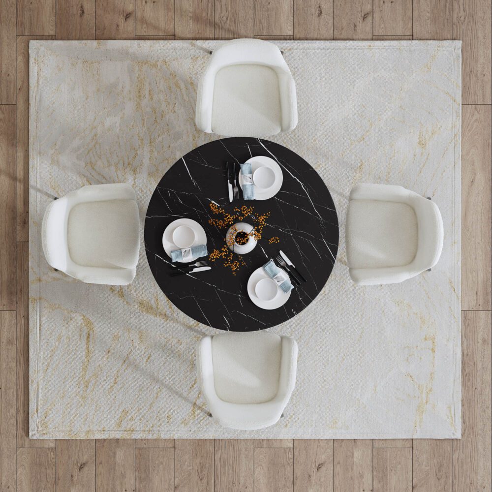 Round Marble-Effect Table-Black - Furniture > Dining > Dining Tables