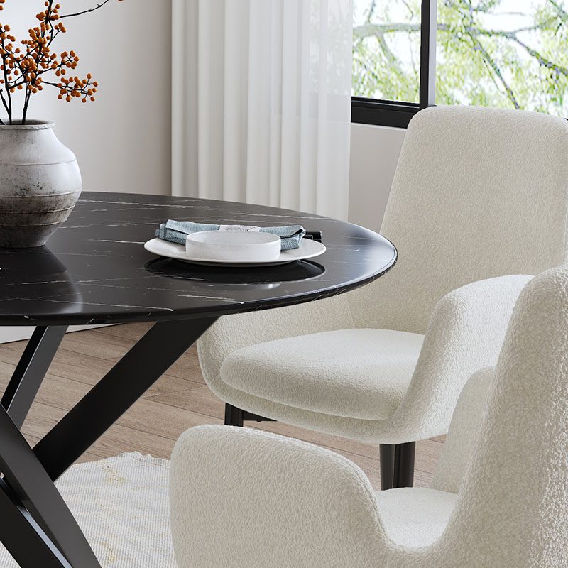 Round Marble-Effect Table-Black - Furniture > Dining > Dining Tables