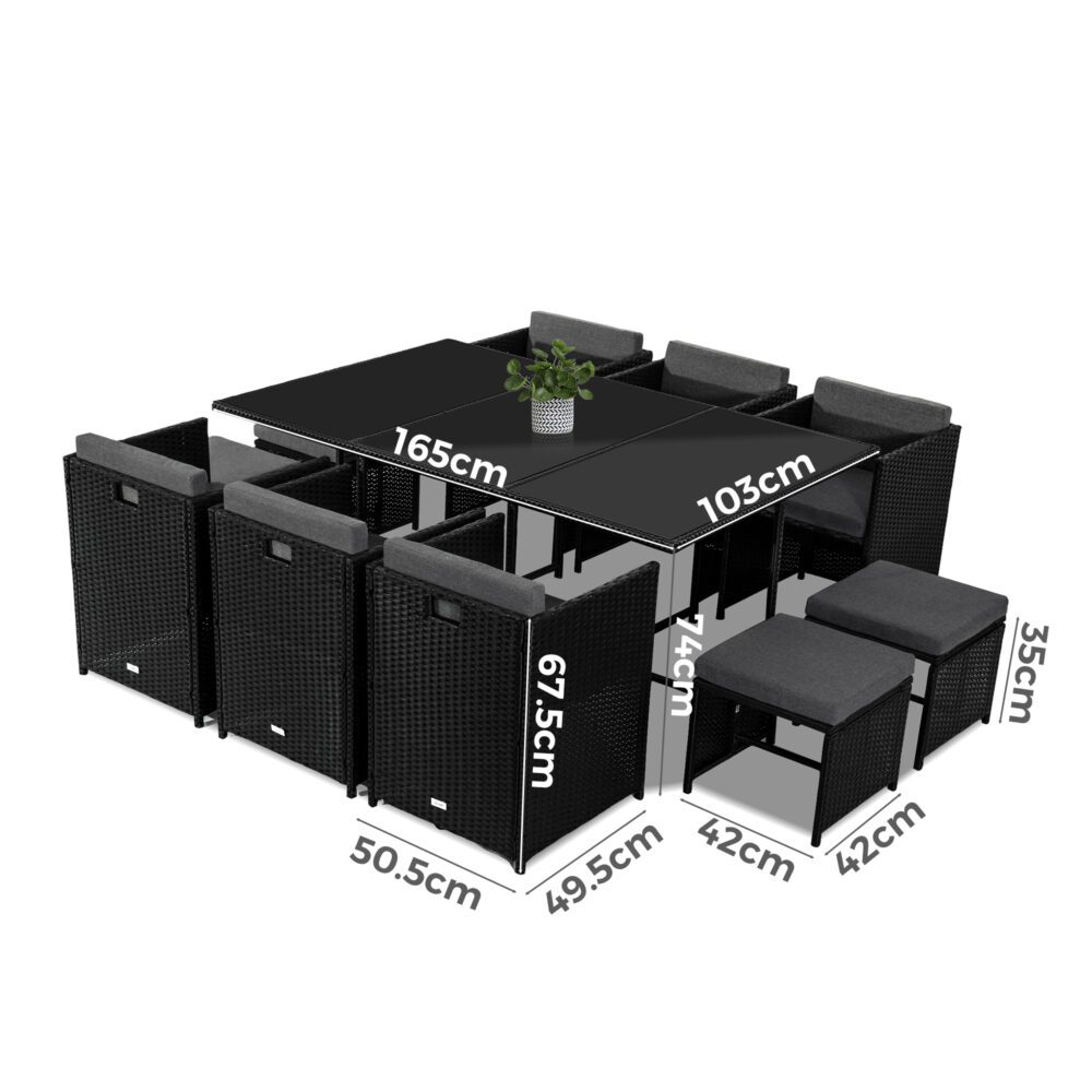 Bali 11 Piece Outdoor Dining Set-black