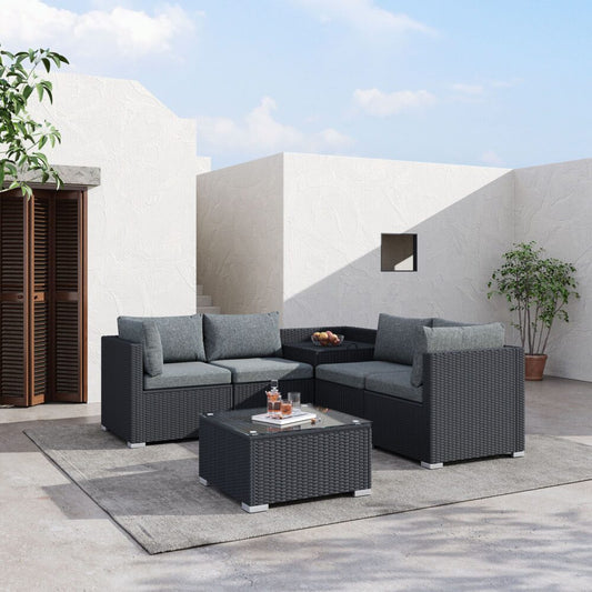 6PCS Outdoor Modular Lounge Sofa Coogee-Black - Furniture > Outdoor > Outdoor Sofas & Lounge Sets