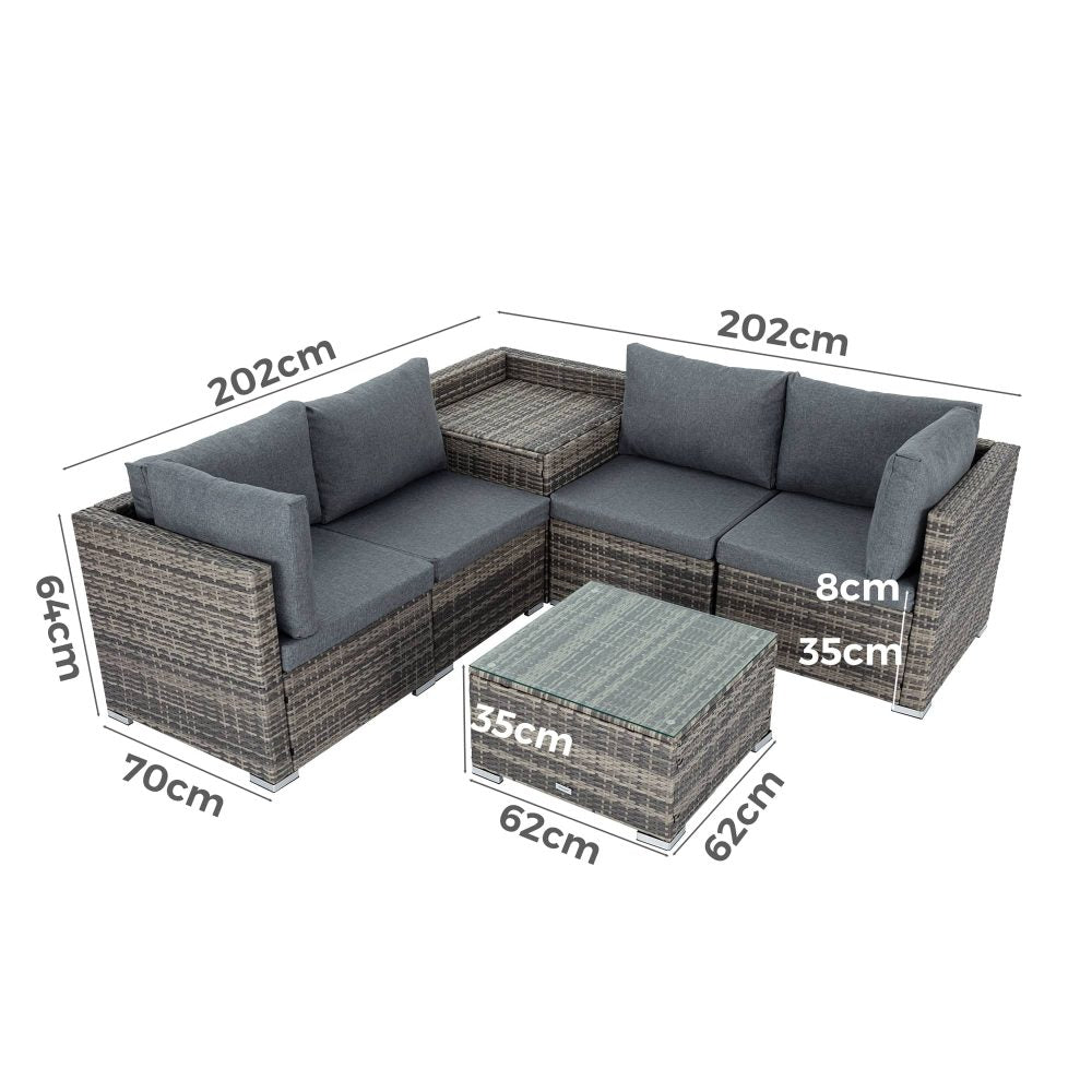 6PCS Outdoor Modular Lounge Sofa Coogee-Grey - Furniture > Outdoor > Outdoor Sofas & Lounge Sets