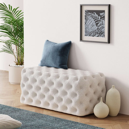Elsa Tufted Ottoman Beach Boucle White Rectangular Furniture > Living Room > Ottomans & Footstools