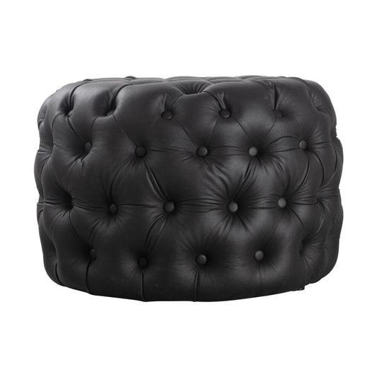 Contemporary Black Leather look Ottoman with Button Furniture > Living Room > Ottomans & Footstools