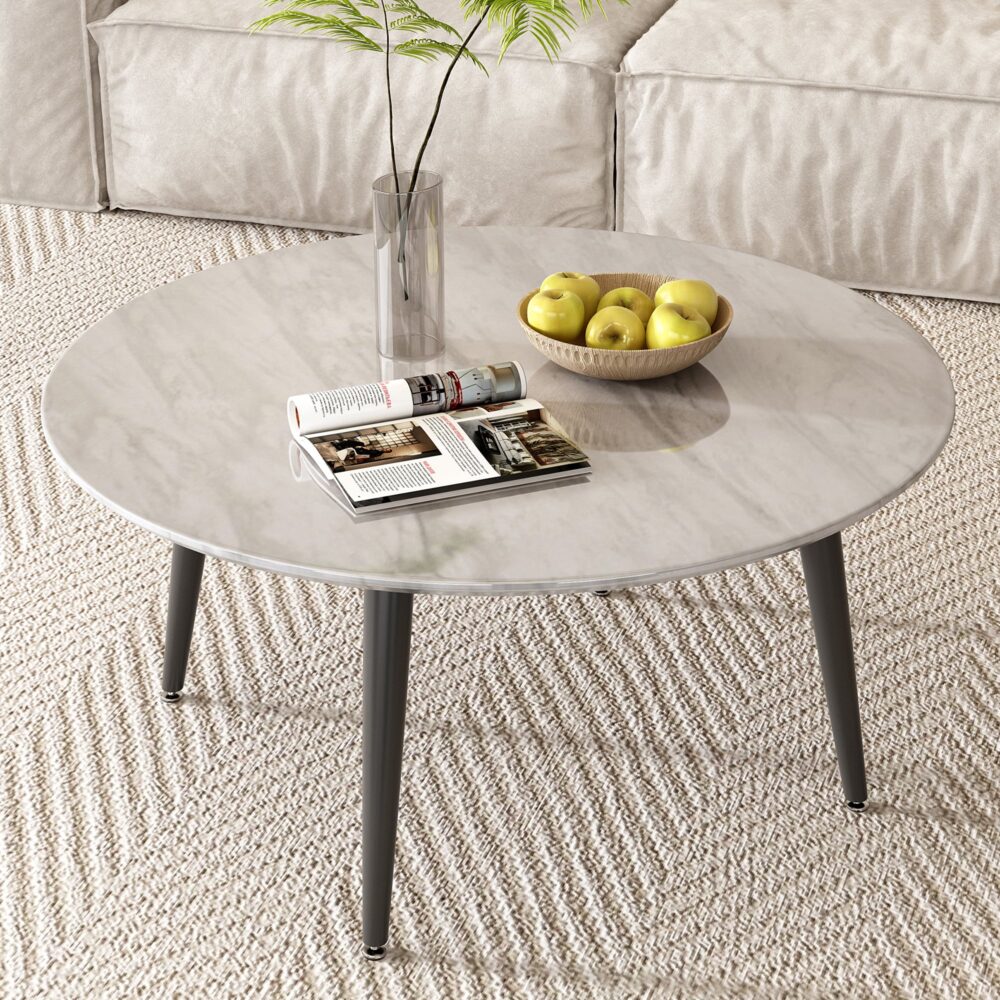 Minimalist Marble Effect Round Coffee Table - Furniture > Living Room > Coffee Tables