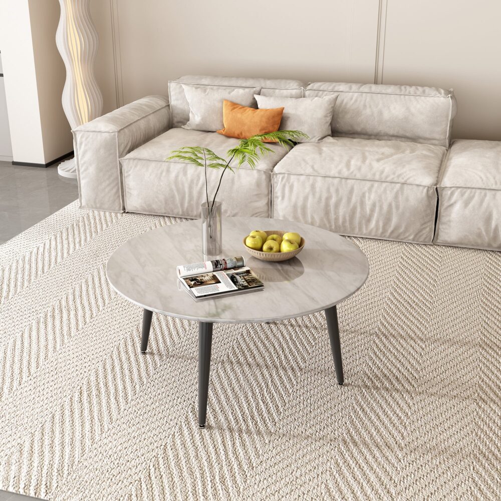 Minimalist Marble Effect Round Coffee Table - Furniture > Living Room > Coffee Tables