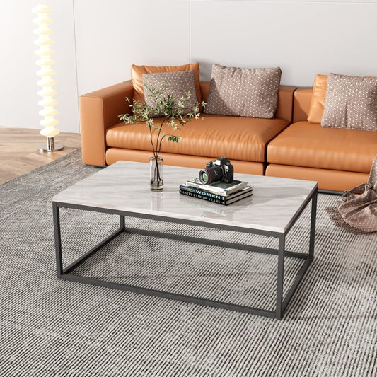 Industrial Style Marble Effect Rectangular Coffee Table - Furniture > Living Room > Coffee Tables