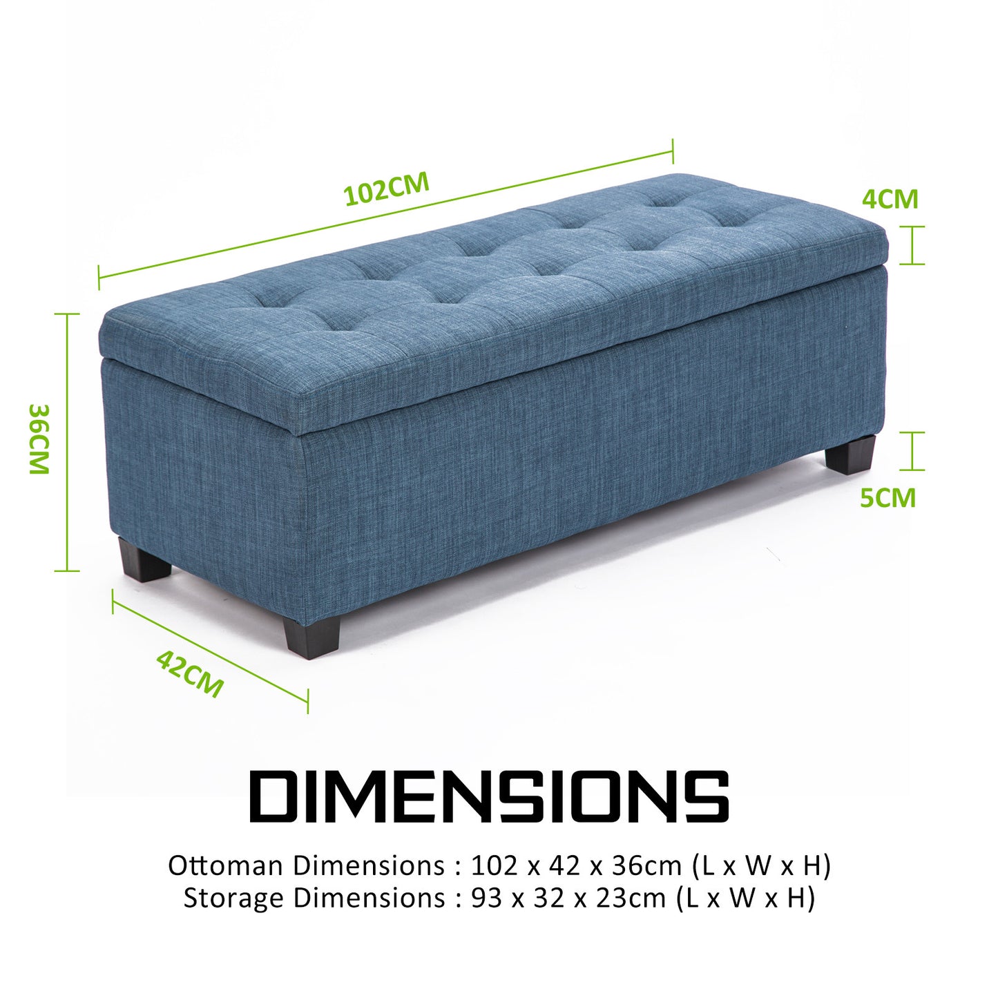 Storage Ottoman Stool 102cm Fabric DARK BLUE Furniture > Living Room > Ottomans & Footstools